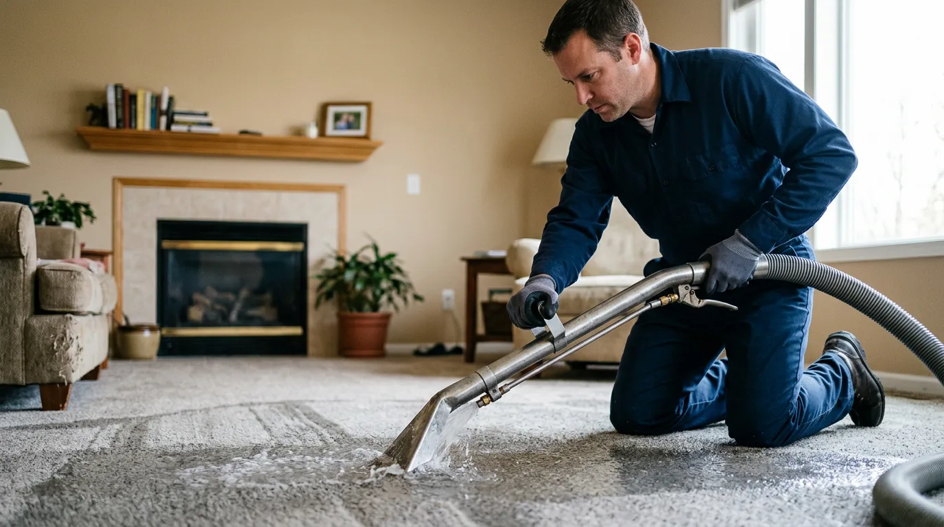 Water damage restoration technician working near Beloit, WI